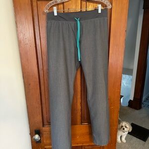 Figs Charcoal Pants with Teal Drawstring